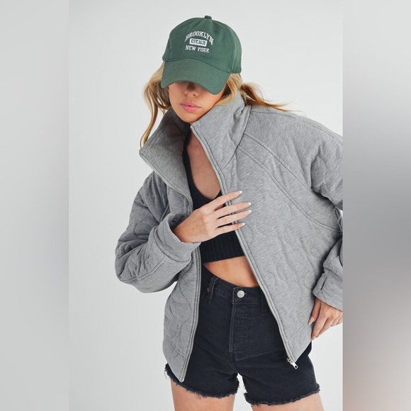 Aemi+Co Zip Up Raglan Sleeve Quilted Jacket Gray - Picture 6 of 9